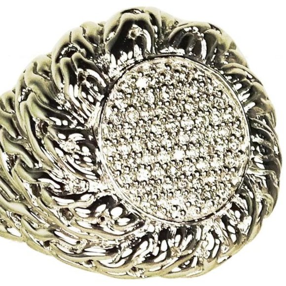 JOHN HARDY Classic Chain Sterling Silver 18k Gold Diamonds Pave Ring Size 6